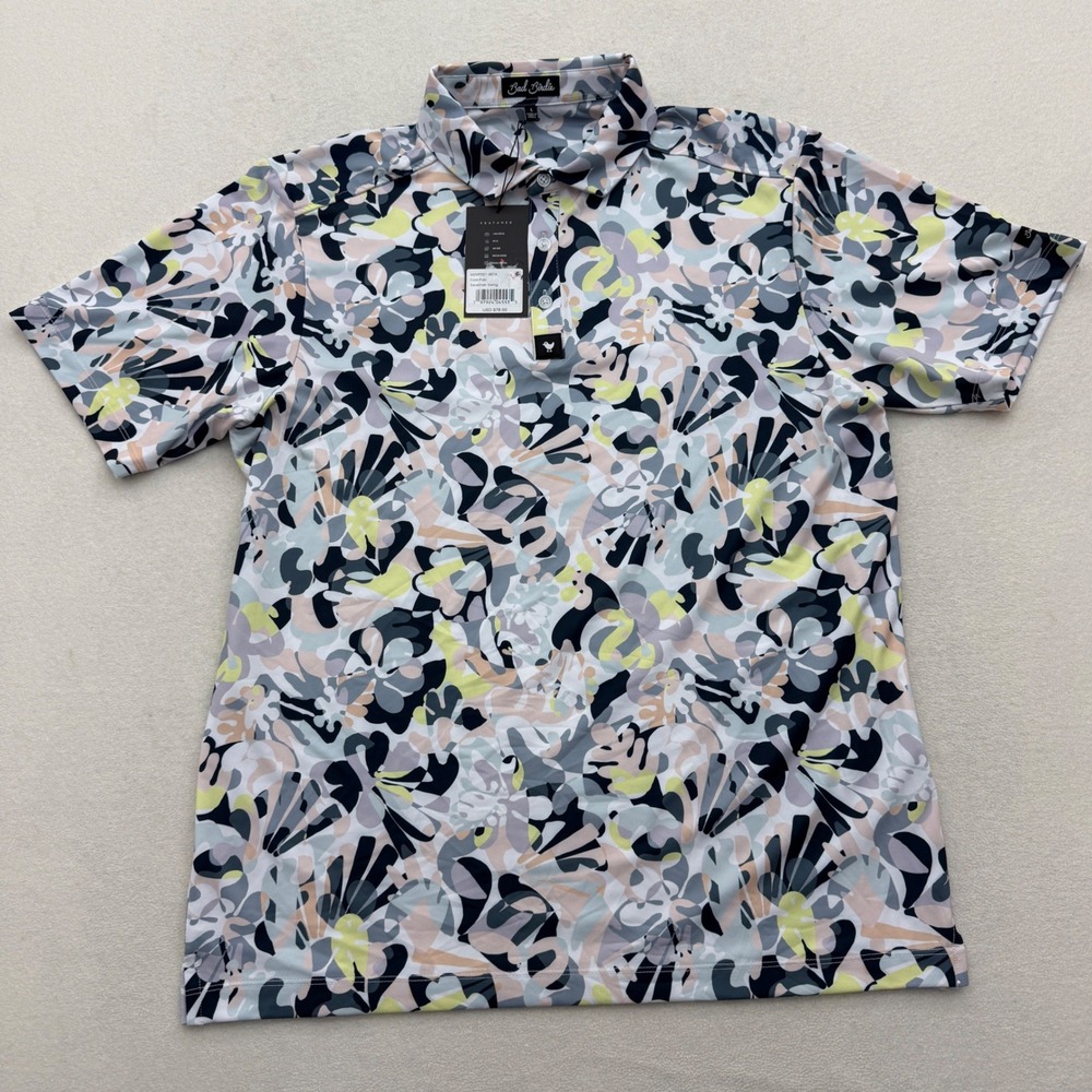 Bad Birdie Mens L‎ Large Core Golf Polo Shirt Abstract Savannah Swing $78 - Picture 2 of 4